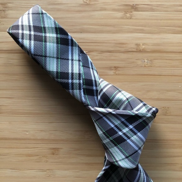 Sam Well Silk Tie In Brown/Tan & Lime Green Lines! - Picture 5 of 6